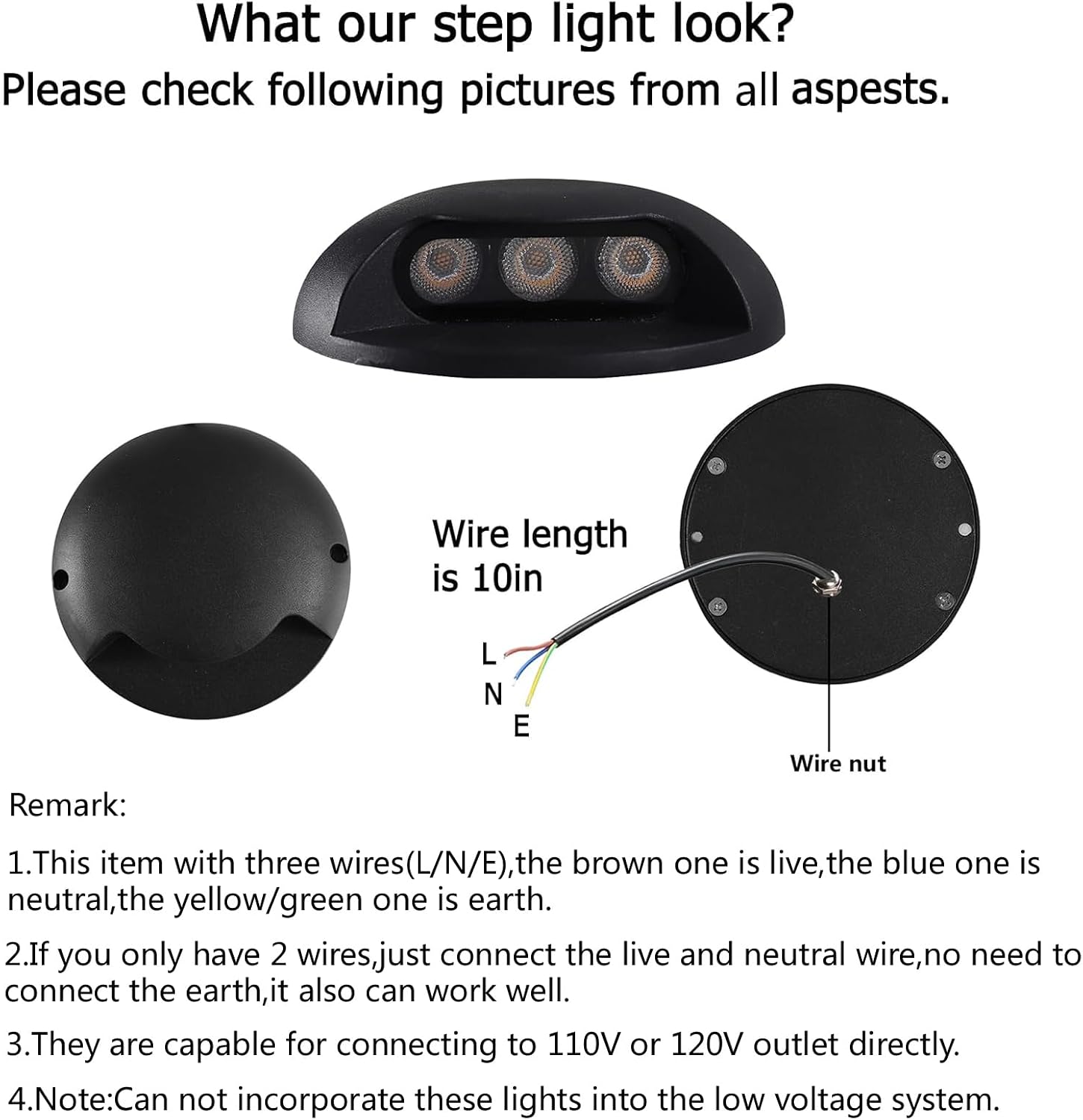 Outdoor Lighting Hardwired - Luces LED de Escalón de 3W
