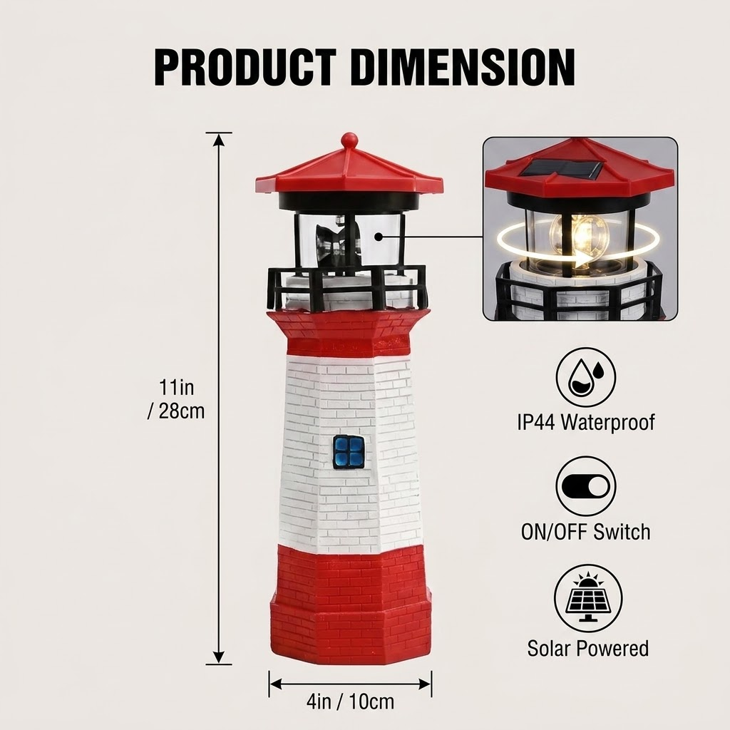 Estatua de Faro Solar Rojo y B - Outdoor Lighting Dusk To Dawn reseña y precio